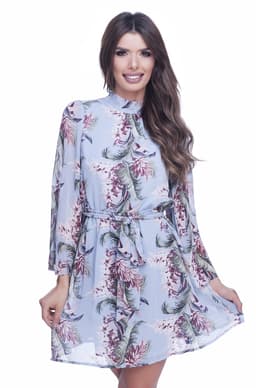 Rochie eleganta de zi albastra cu imprimeu floral 2