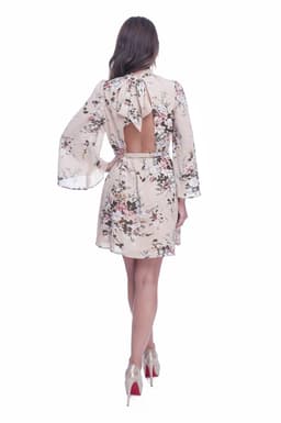 Rochie eleganta de zi crem cu imprimeu floral 3