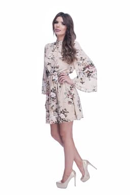 Rochie eleganta de zi crem cu imprimeu floral 4