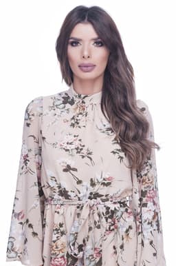 Rochie eleganta de zi crem cu imprimeu floral 6