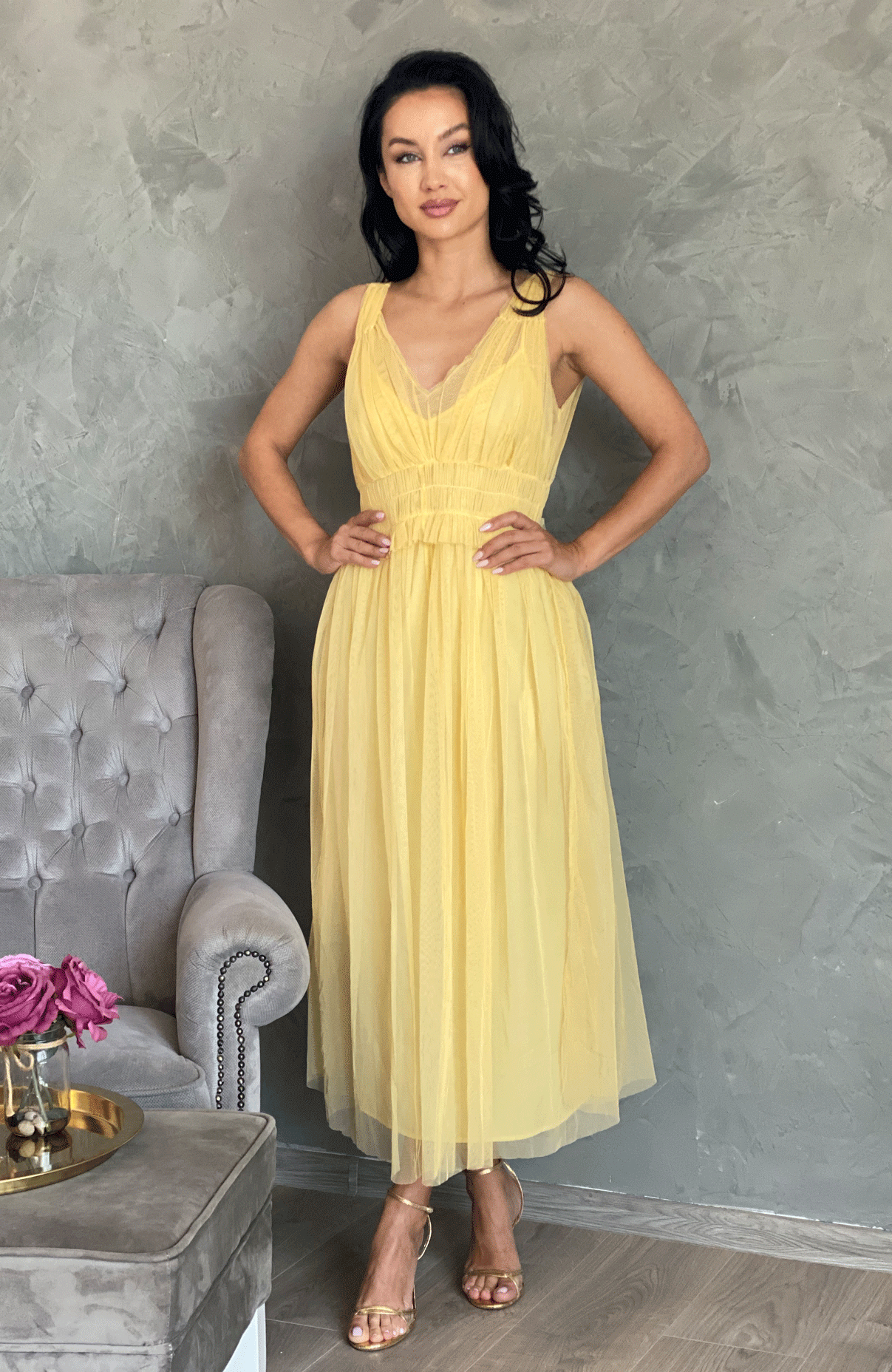 Rochie eleganta galbena din tull