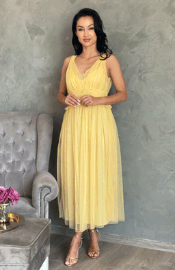 Rochie eleganta galbena din tull 4