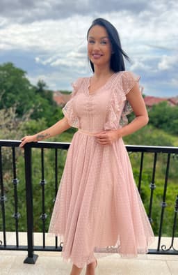 Rochie eleganta midi bej din tul 6