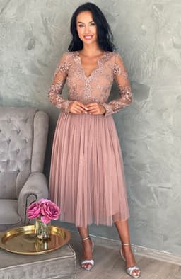 Rochie eleganta midi din dantela si tul 3