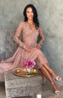 Rochie eleganta midi din dantela si tul 5