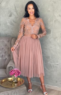 Rochie eleganta midi din dantela si tul 1