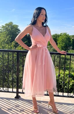 Rochie eleganta roz midi din tull 6