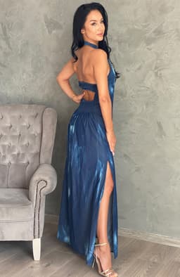 Rochie lunga din denim cu spatele gol 4