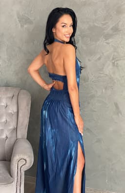 Rochie lunga din denim cu spatele gol 5