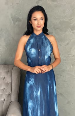 Rochie lunga din denim cu spatele gol 6