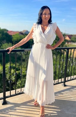 Rochie plisata alba cu volane 5