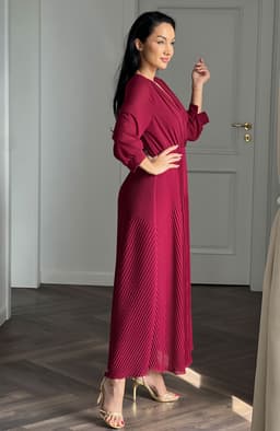 Rochie plisata lunga burgund 4
