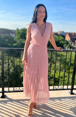 Rochie plisata eleganta lunga roz 6