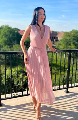 Rochie plisata eleganta lunga roz 5