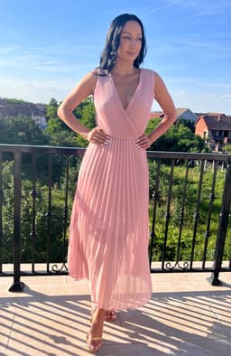 Rochie plisata eleganta lunga roz 2