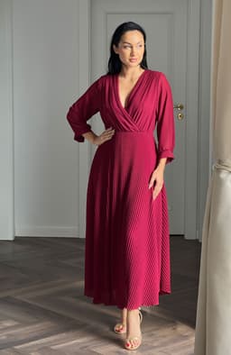 Rochie plisata lunga burgund 6