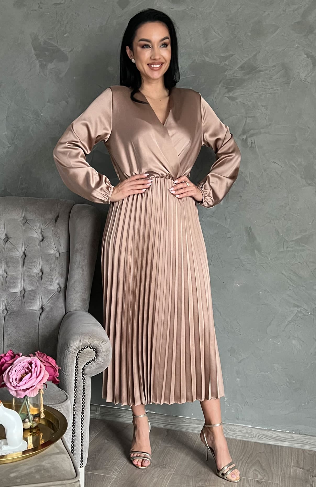 Rochie plisata lunga eleganta