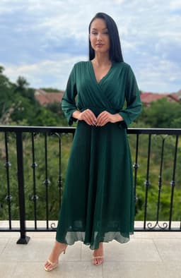 Rochie plisata lunga verde cu maneci 5