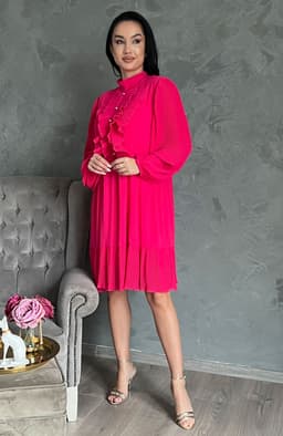 Rochie plisata midi fucsia 3