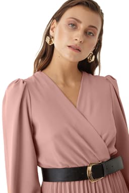 Rochie plisata midi roz prafuit 3