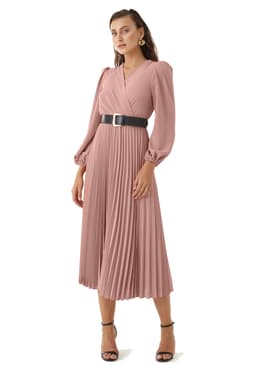 Rochie plisata midi roz prafuit 5