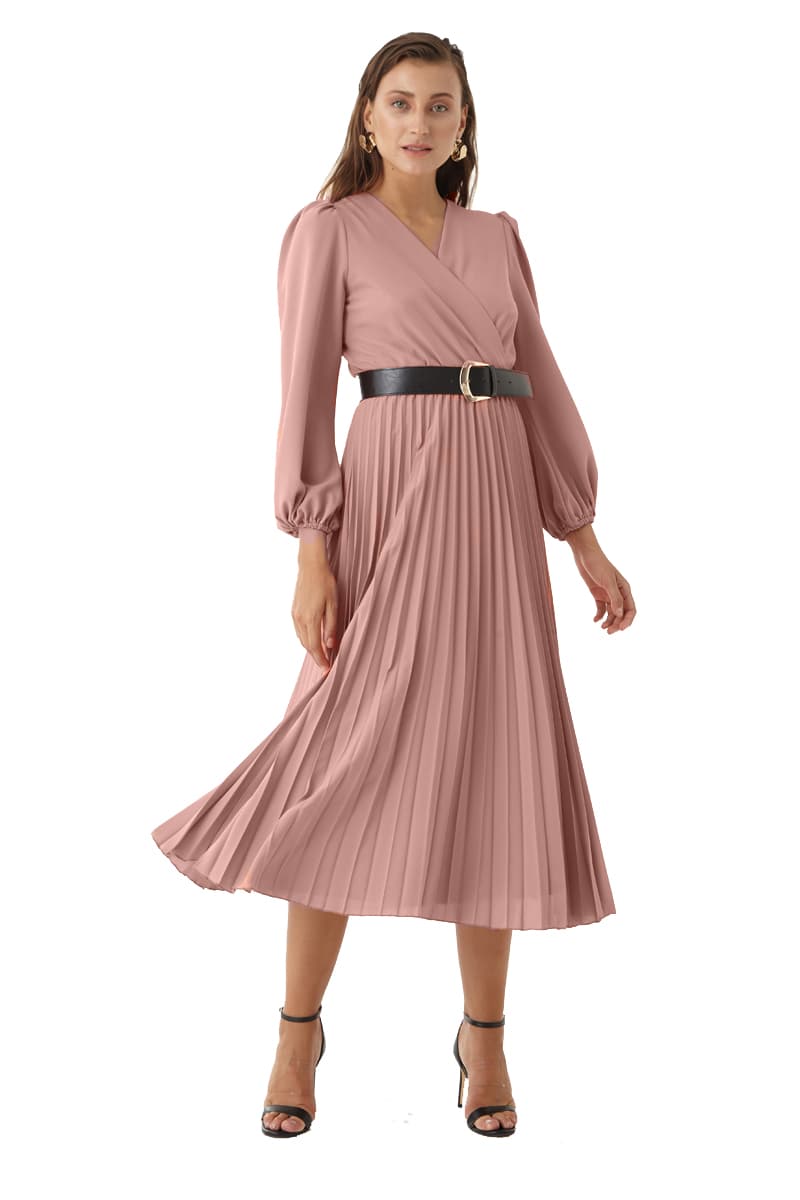 Rochie plisata midi roz prafuit