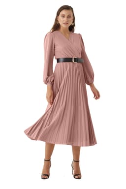 Rochie plisata midi roz prafuit 1