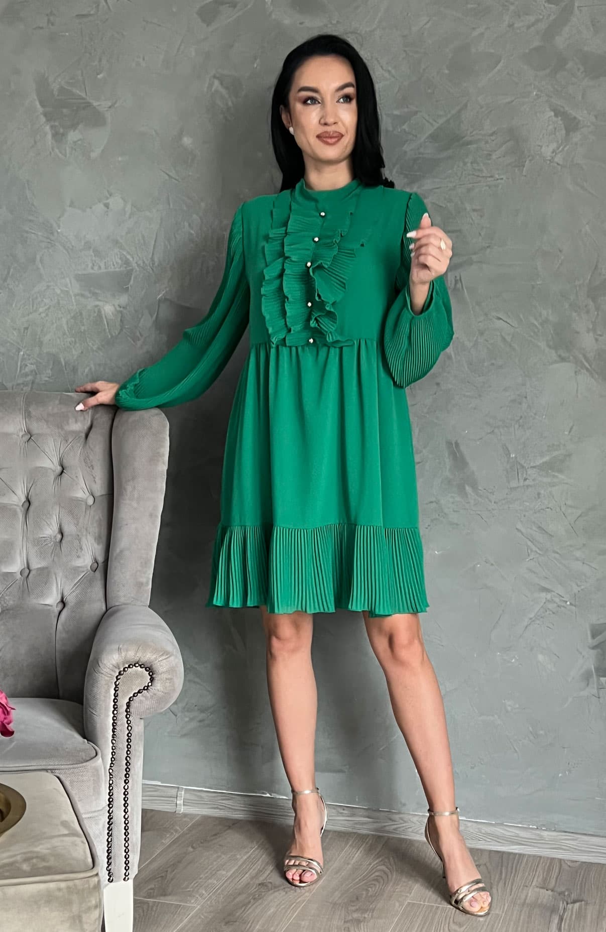 Rochie plisata midi verde