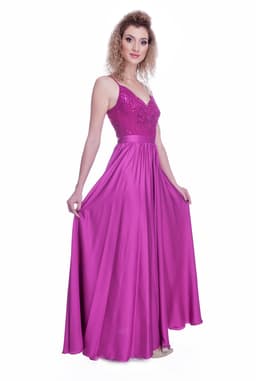 Rochie dantela si voal fucsia 4