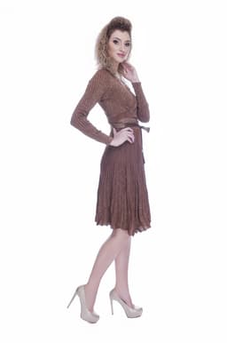 Rochie tricotata eleganta de zi maro 4