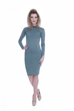 Rochie tricotata verde cu insertii fir argintiu 3