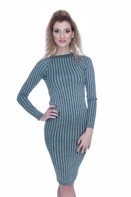 Rochie tricotata verde cu insertii fir argintiu 2