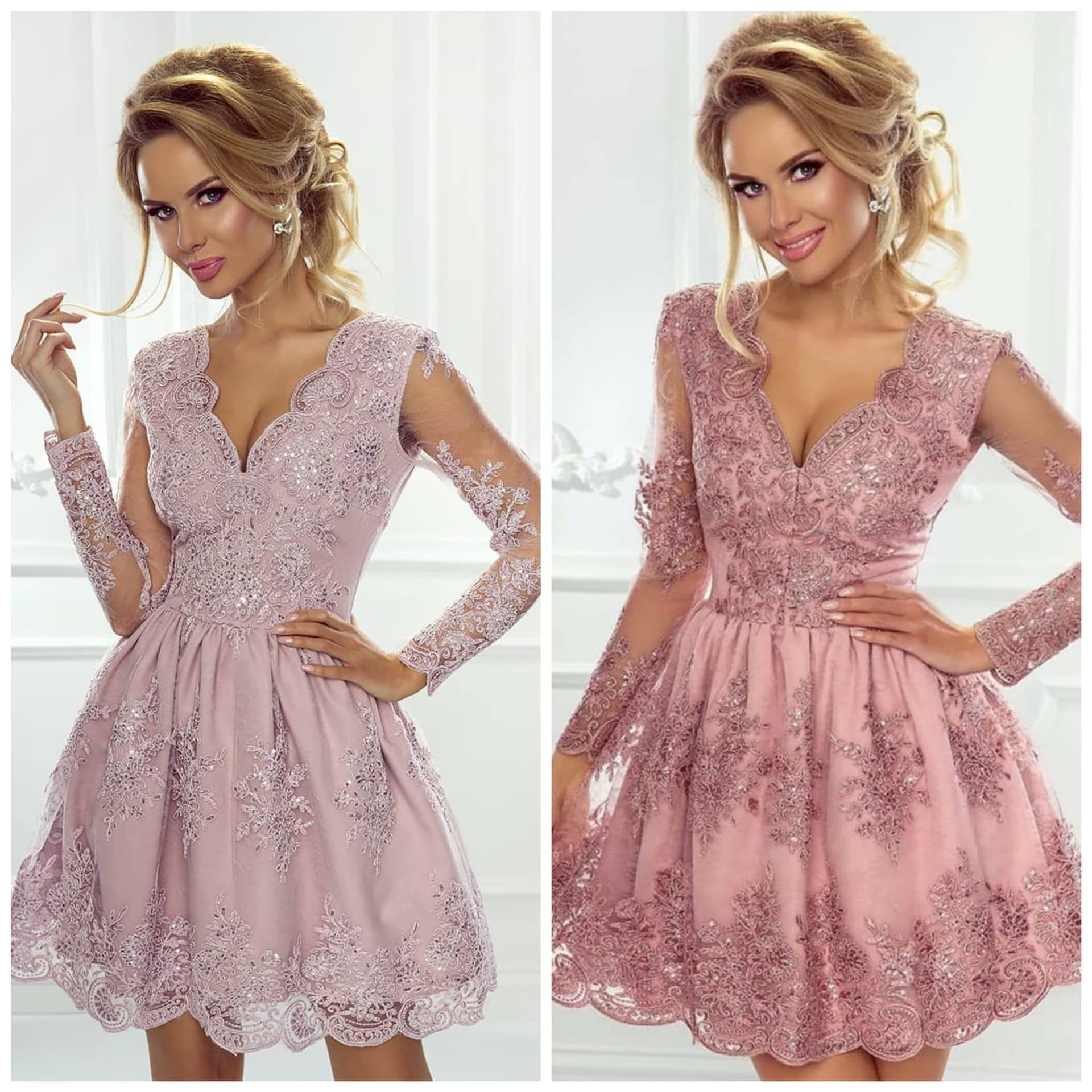 Rochii baby doll roz pentru banchet, nunta, botez sau cununia civila.