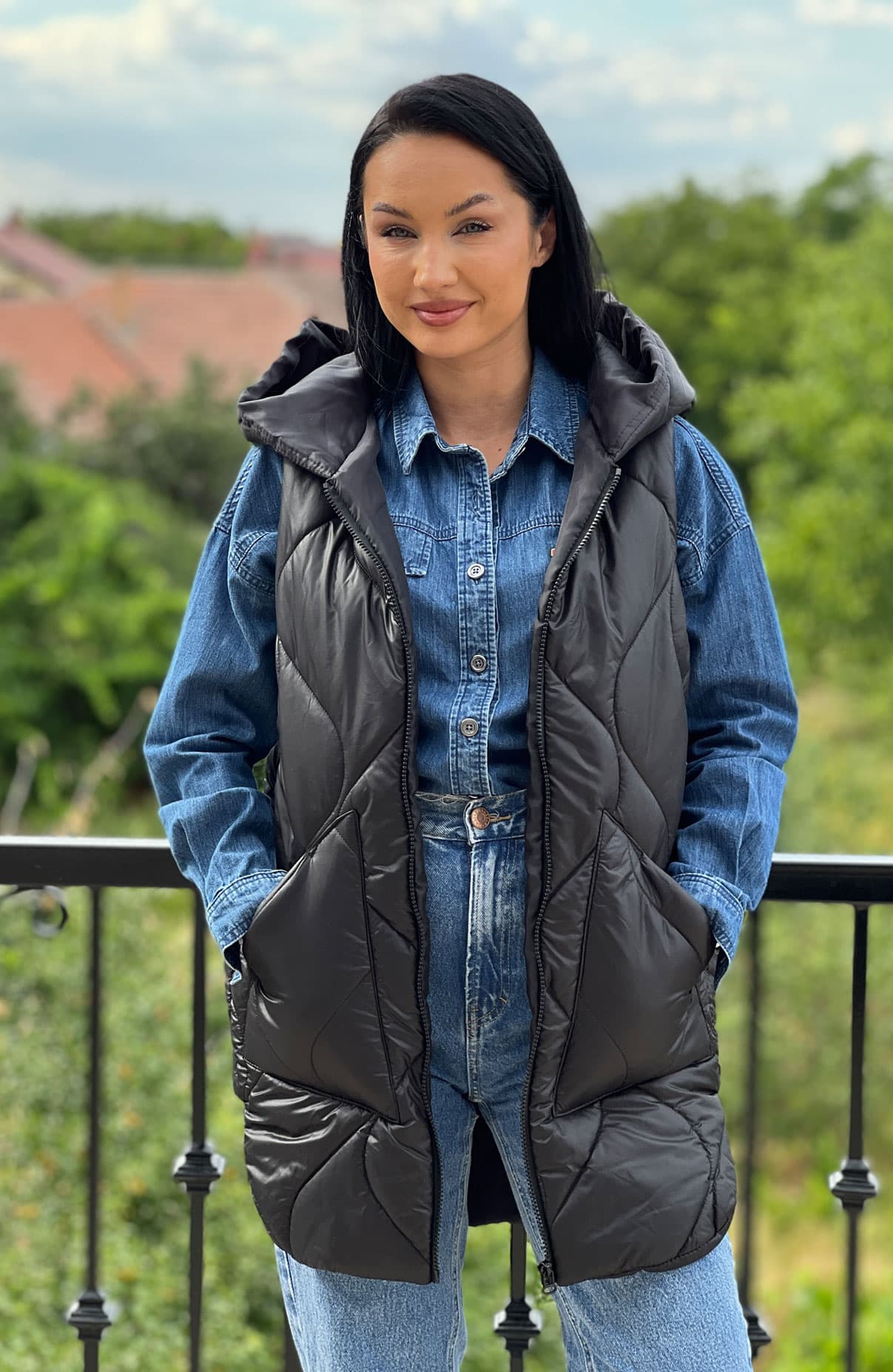 Vesta dama neagra cu buzunare maxi