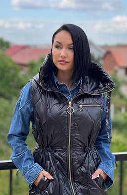 Vesta dama neagra lunga cu fermoar 6