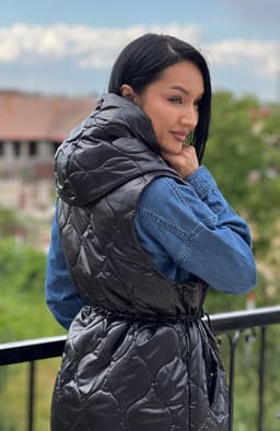 Vesta dama neagra lunga cu fermoar 5