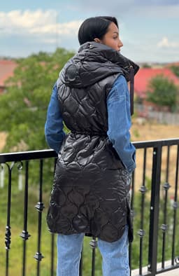 Vesta dama neagra lunga cu fermoar 4