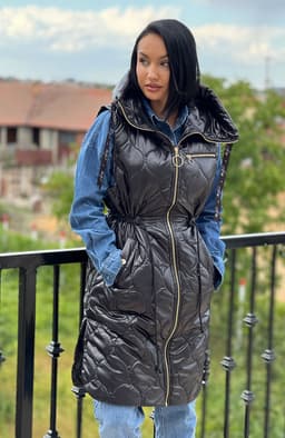 Vesta dama neagra lunga cu fermoar 1