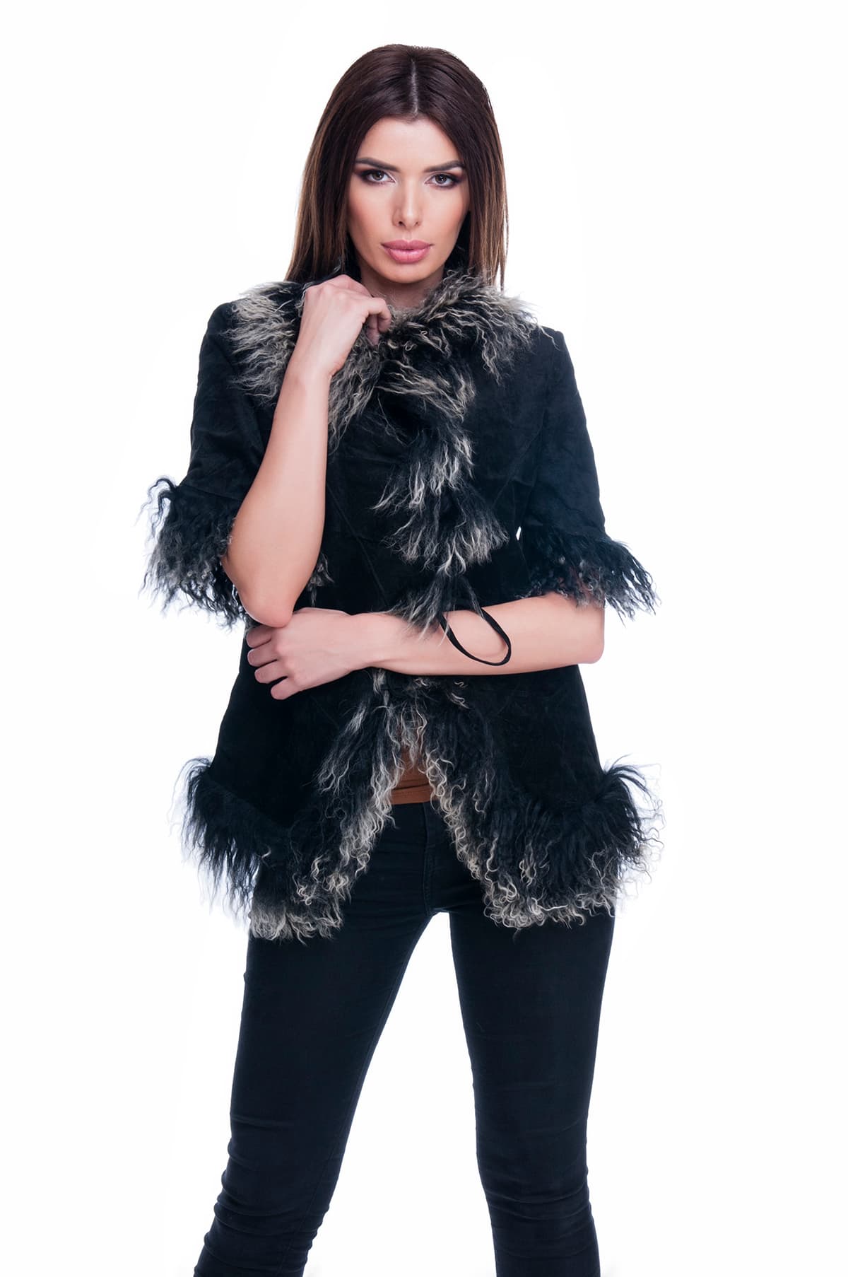 Vesta din blana naturala si piele