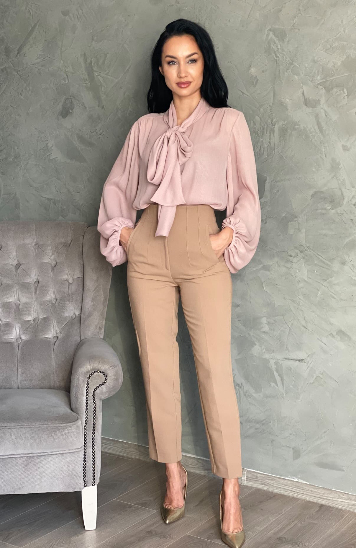 Camasa dama eleganta roz pudrat