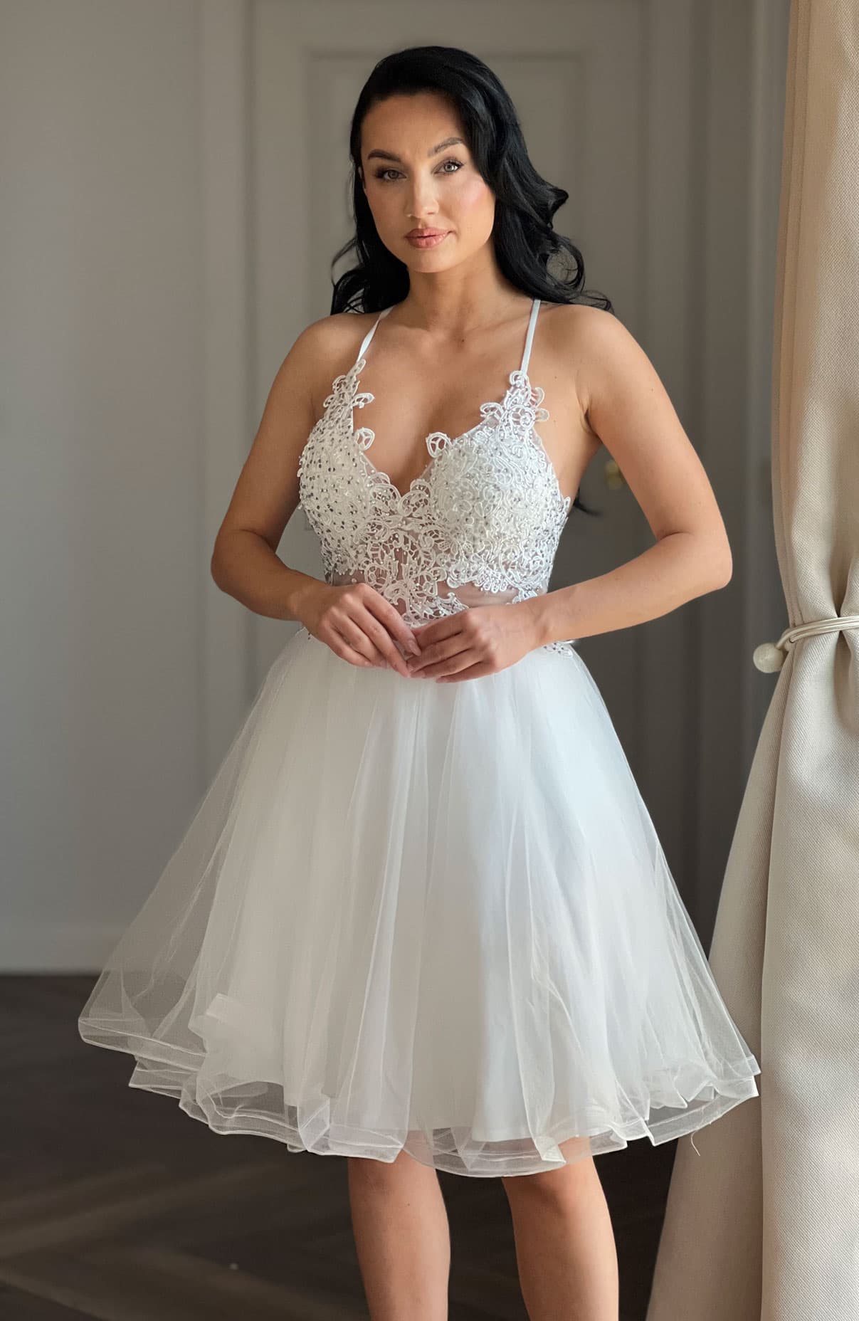 Rochie cununie civila alba cu dantela