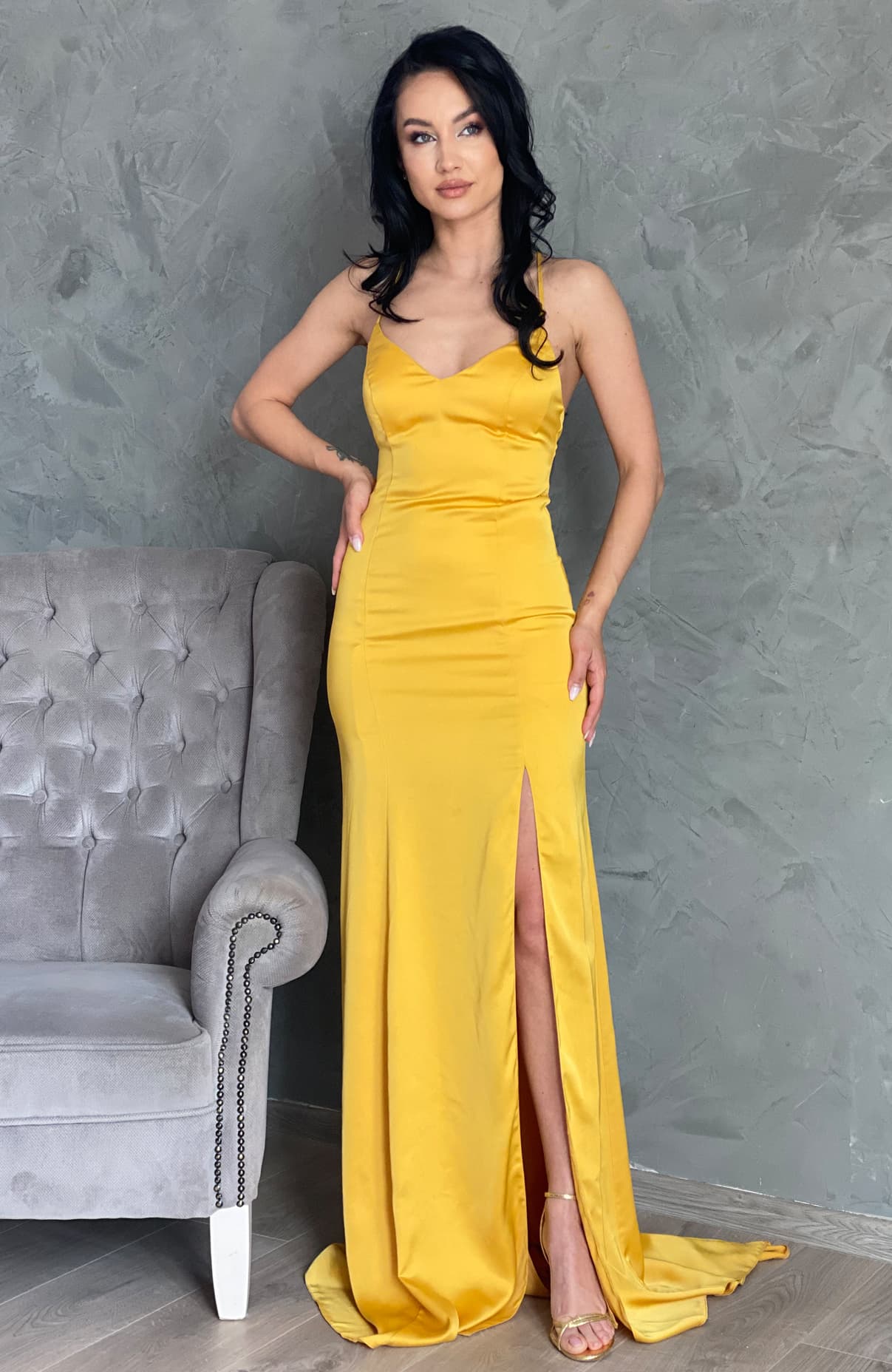 Rochie din satin lunga eleganta