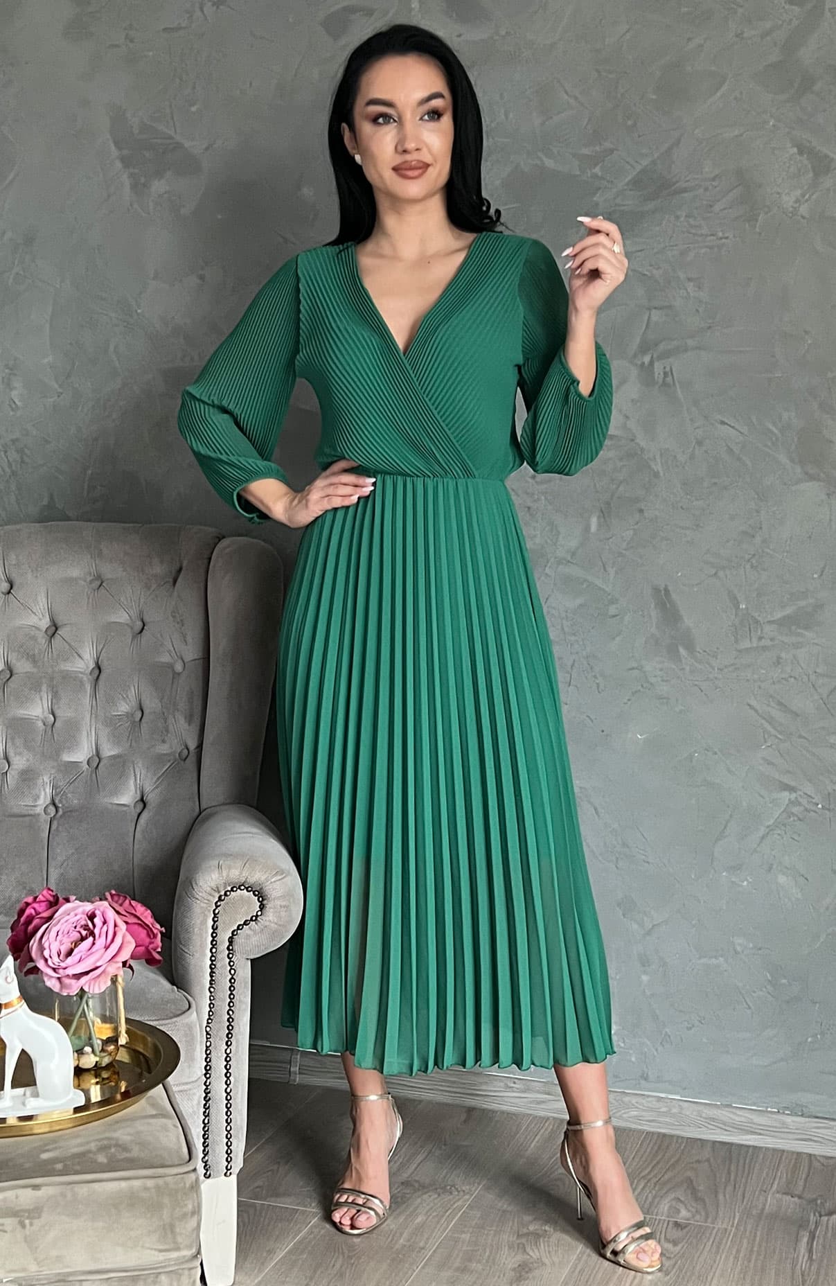 Rochie plisata eleganta verde