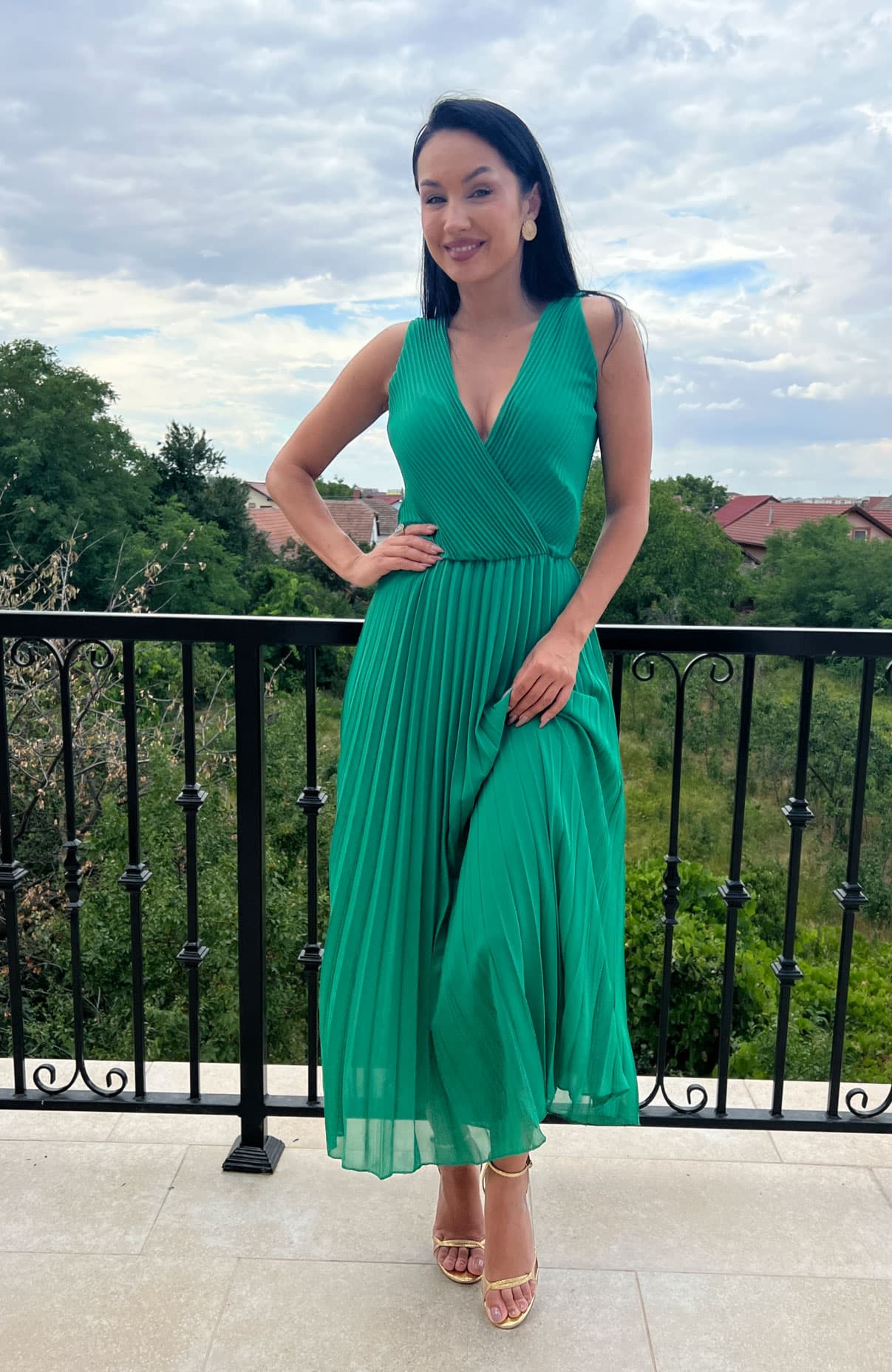 Rochie plisata verde deschis