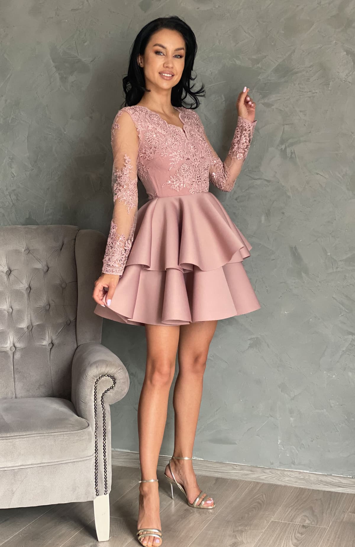 Rochie baby doll eleganta cu dantela