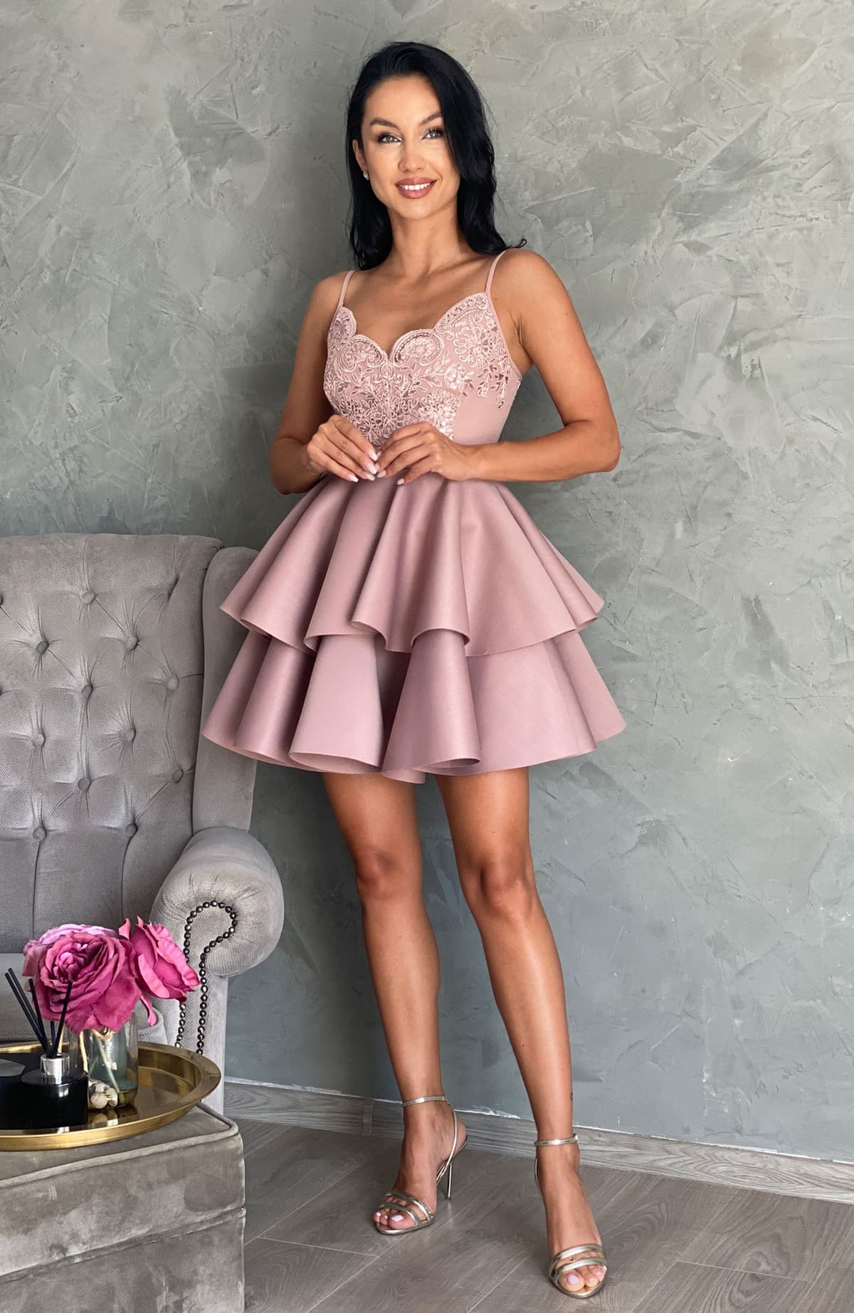 Rochie babydoll cu dantela