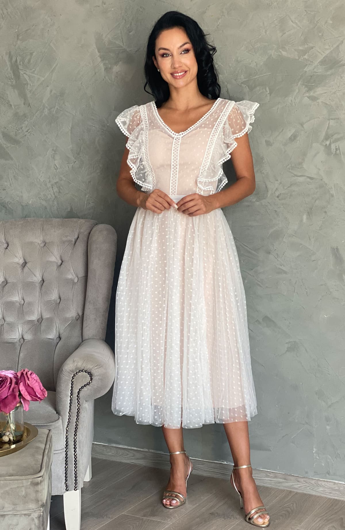 Rochie cununie civila midi din tul