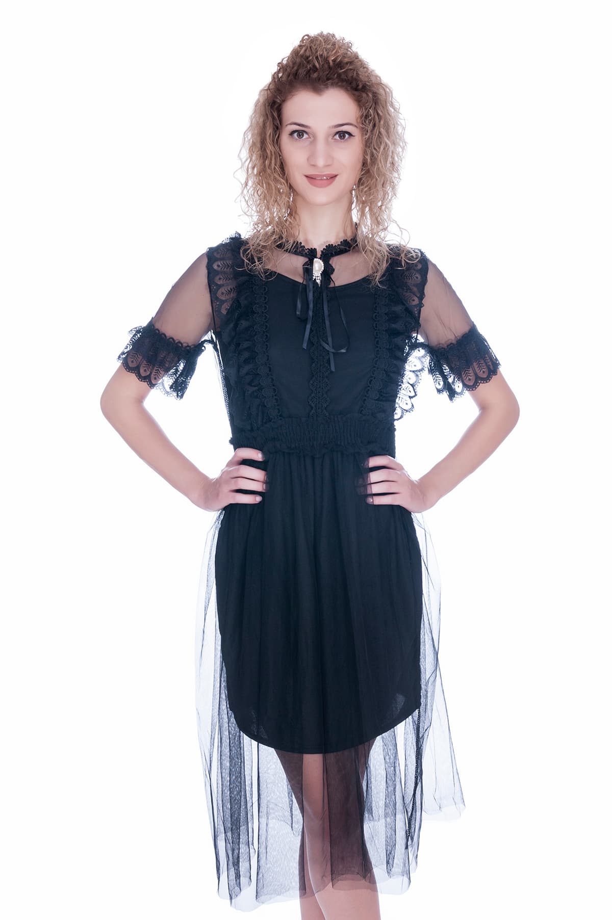 Rochie de ocazie neagra cu maneca scurta