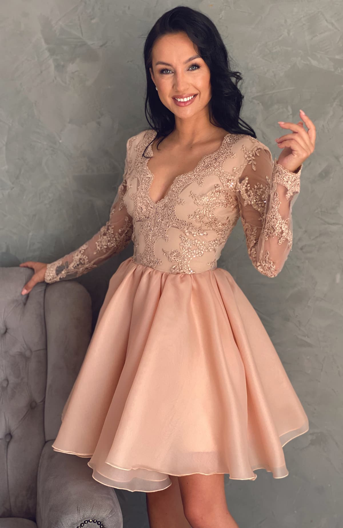 Rochie eleganta de ocazie din dantela si voal