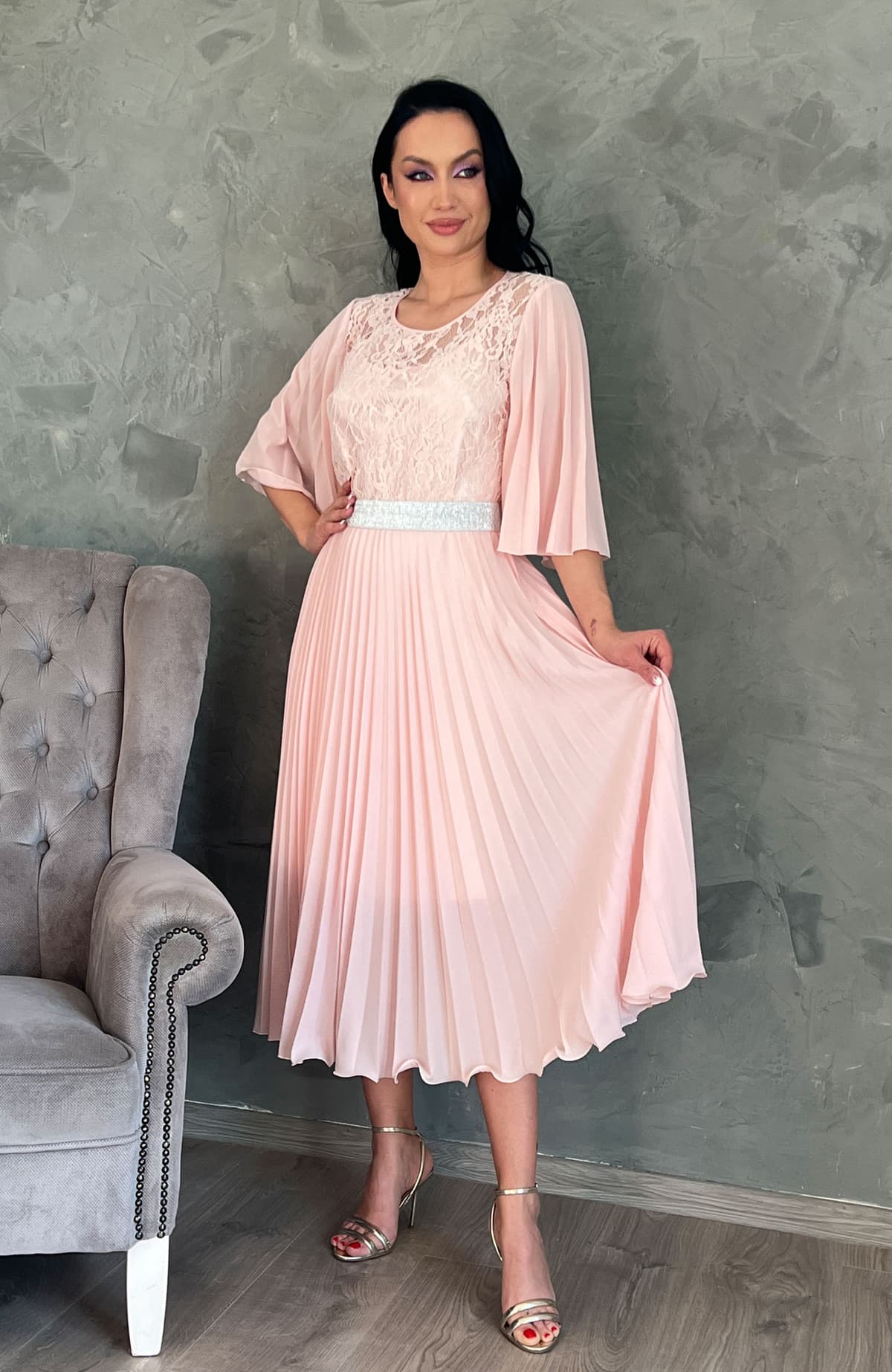 Rochie eleganta de ocazie plisata midi